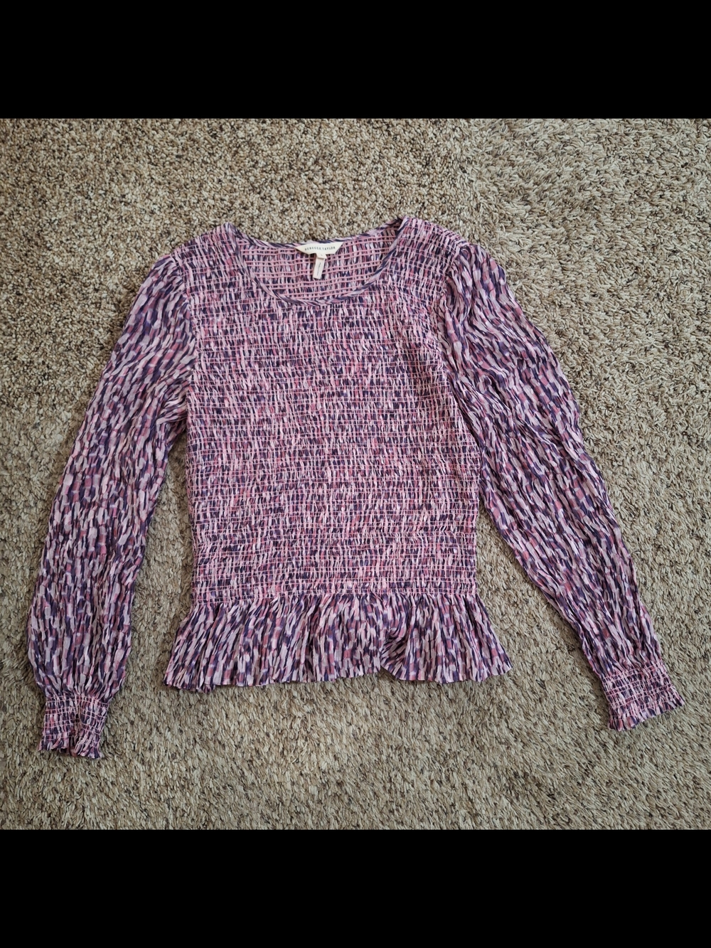 Rebecca Taylor Silk Blend Smocked Peplum Top Size 2 Purple